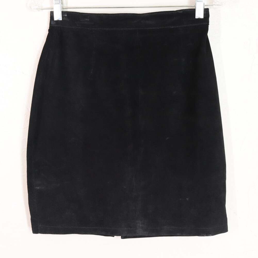 Vtg Cedars Suede Skirt Women 10 Black Leather Pencil Straight Lined Slit